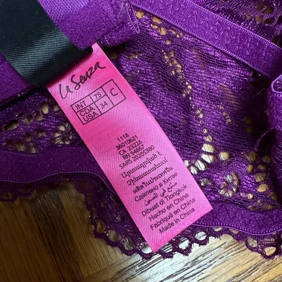 La Senza Purple Lace Push Up Bra 34C Racerback Floral Lingerie Gold Detail - Picture 5 of 5